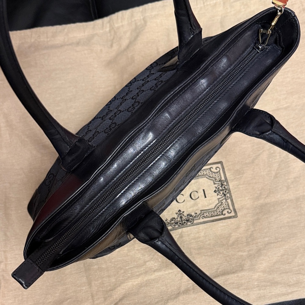 Gucci Black GG Monogram Canvas Tote with Leather Trim and Dusty - Picture 7 of 14